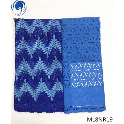 Beautifical African lace fabrics blue tulle lace fabric with stones cotton nigerian lace fabric for dress 5yards ML8NR