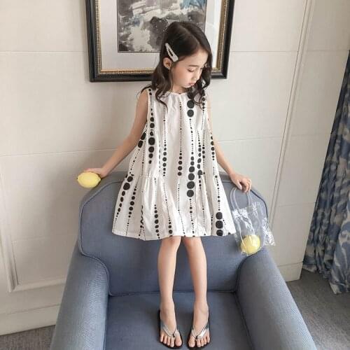 Summer Girls' Dress European American Style Casual Fashion Personality Design Polka Dot Vest Dress Baby Kids ChildrenS Clothing