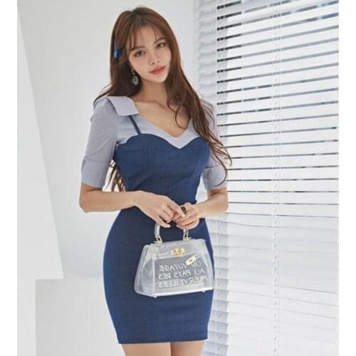 Summer Dress Evening Elegant Vintage Blue Women Dresses Bodycon Bandag Office Lady Mini Wrap Sundress Party Sexy Korean Clothes