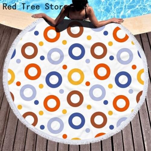 Summer Beach Swimming Towel 150cm Round Towels with Cute Circles Printed Holiday Vocation Picnic Mat Microfiber Cloth Yoga Cover