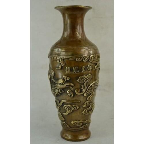 Copper Brass CHINESE crafts decoration Old Decorated Wonderful Handwork Copper Carving Phoenix Rare Noble Big Vase