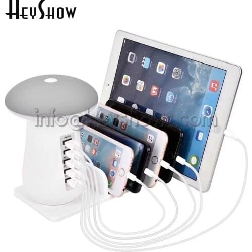 Multifunction 5Ports USB Charging Dock Tablet QC 3.0 Quick Charge Desktop Station Mushroom Lamp Multiple Usb Fast Phone Charger