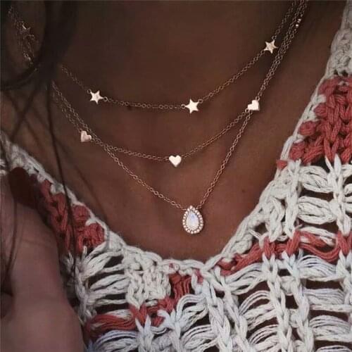ALIUTOM Star Moon Multilayer Women Choker Necklace 2020 Classic Gold Chain Crystal Pendant Necklace Bohemian Choker Jewelry Gift