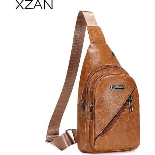 Fashion Mens Bags Leather Sling Zipper Pack Chest Shoulder Crossbody Bag Biker Satchel Men Briefcases 2021 Hot Sales Sports Bag