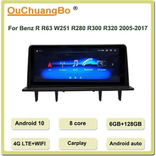 Ouchuangbo 4G GPS Radio Multimedia for Mercedes Benz R R63 W251 R280 R300 R320 2005-2017 With 8 Core 64GB CarPlay Android 10 OS