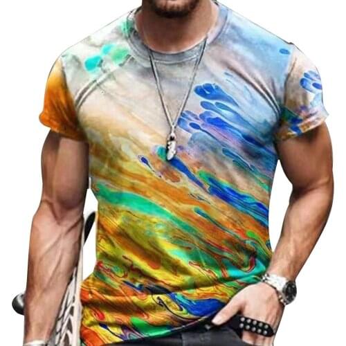 New 2021 Summer 3d Printing Color Graffiti Fashion Casual Mens Round Neck Hip Hop Short Sleeve T-shirt Xxs-6xl