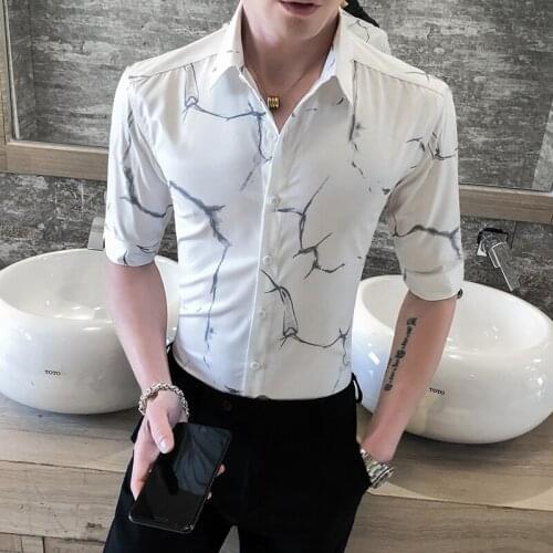 Fashion 2020 Summer Men Shirt Korean Slim Fit Half Sleeve Shirts for Men All Match Streetwear/Prom Tuxedo Dress Blouse Homme 3XL
