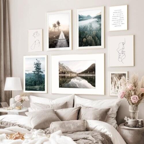 Autumn Morning Sunrise Landscape Painting Scandinavian Forest Nature Scenery Poster Print Nordic Art Wall Picture Home Decor