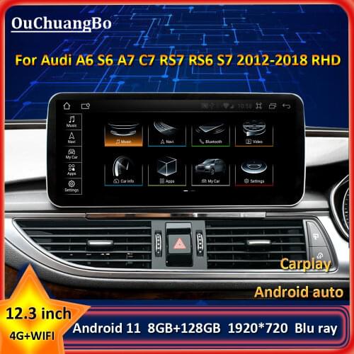 Ouchuangbo 12.3 Inch Car Radio Stereo For Audi A6 S6 A7 C7 RS7 RS6 S7 2012-2018 RHD with 8 core android 10 4GB+64GB carplay Navi