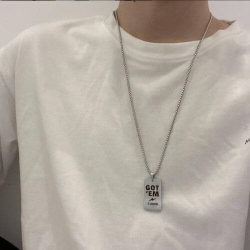 Punk Fashion Letter Print Coin Pendant Necklace for Man Unisex Titanium Steel Chain Long Necklaces Statement Party Accessories