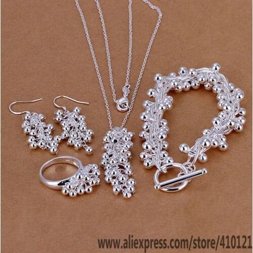 S303 Lucky Charm Silver Color Jewelry Sets For Women Fashion Jewelry Lady Accessories Fashion Smooth Ball Grape Ring Earring