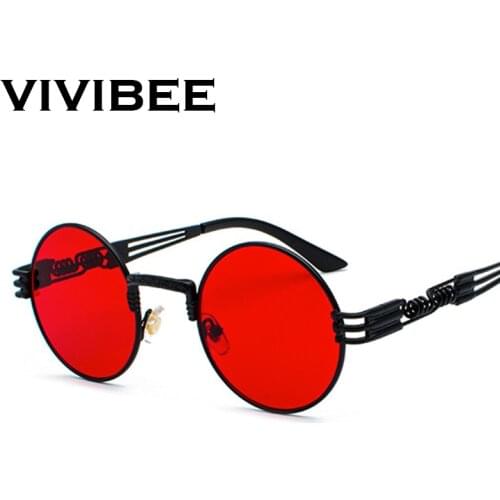 VIVIBEE 2019 Trend Black Round Sunglasses Women Hip Hop Sun Glasses Punk Men Steampunk Goggle Luxury Rock Accessories