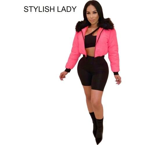 STYLISH LADY Winter Jacket Coat with Faux Leather Collar 2019 Women Zipper Bubble Puffer Plus Size Overcoat Windbreaker Outwear