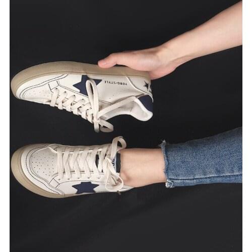 Soft Leather White Shoes Female 2020 Student All-match Flat-bottomed Star Canvas Shoes Ins Fashionable Street Shoes