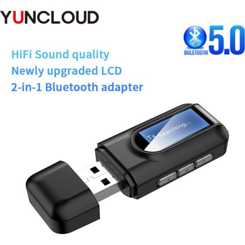USB Bluetooth 5.0 Dongle Audio Receiver Transmitter with LCD Display Mini 3.5mm Jack AUX USB Wireless Adapter for TV Car PC
