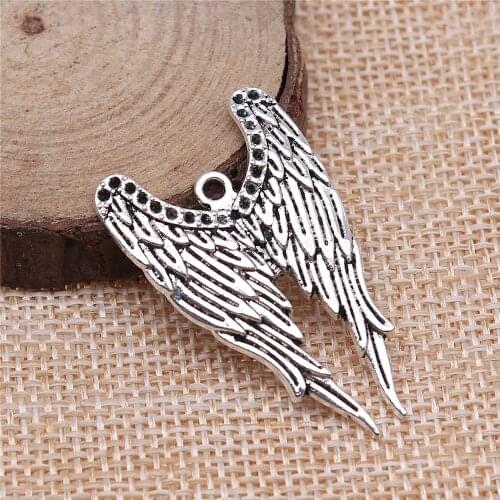 WYSIWYG 4pcs 39x24mm Angel Wings Pendant Antique Silver Color Wings Charms Alloy Pendant