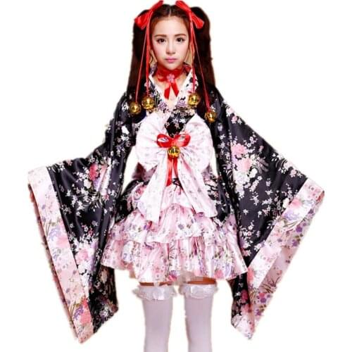 Shanghai Story Japanese Kimono Cosplay Anime Outfit Maid Costume Dress Kimono 7 pieces set Size S---XL