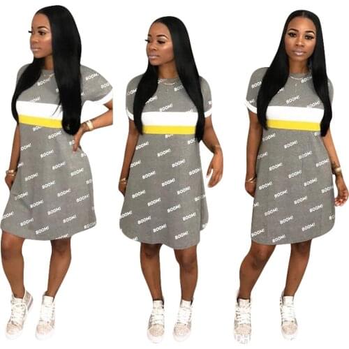 S-XL Womens Casual Short Sleeve Striped Bodycon T Shirt Short Text printing Dress