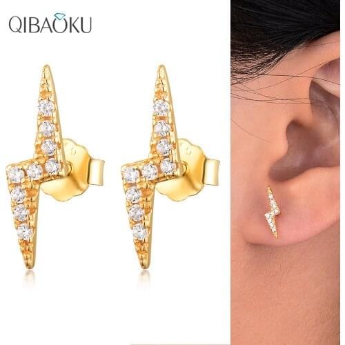 18K Gold Lightning Stud Earrings 925 Sterling Silver Earrings Shining Zircon Ear Jewelry for Women Birthday Party Gift