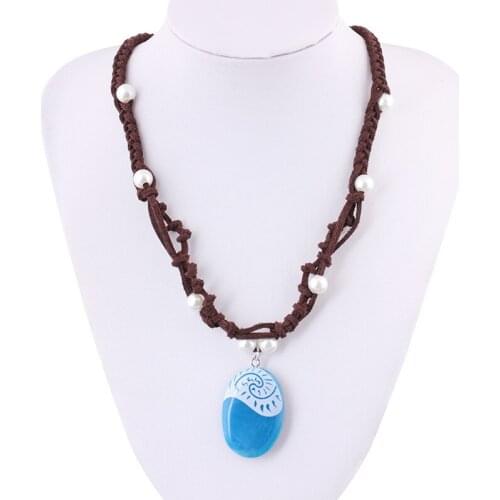 Romance Blue Stone Luminous Pendant Necklaces Polynesia Ocean Princess Rope Chain Necklace Women Female Fashion Jewelry gifts