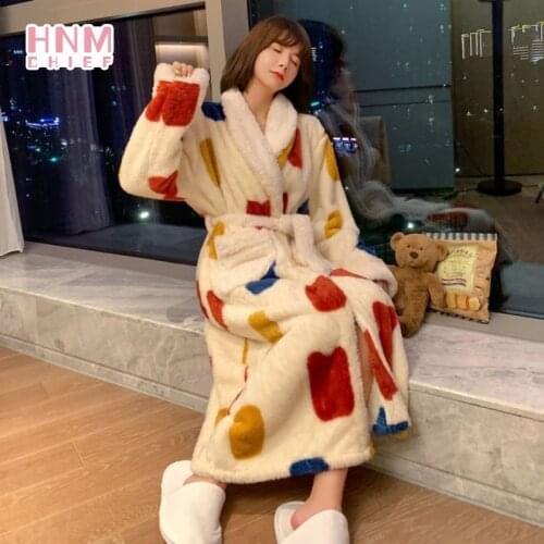 Winter Warm Coral Fleece Nightdress Long Fashion Print Casual Home Women Bathrobe Long Sleevel Loose Comfort Nightgowns Gowns