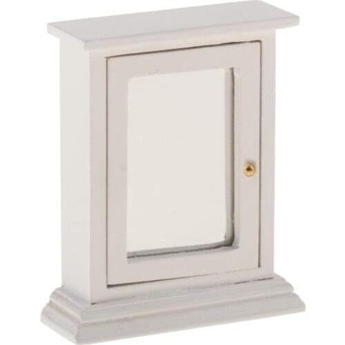 1/12 Dollhouse Miniature White Wooden Mirror Box Case Bathroom Fruniture