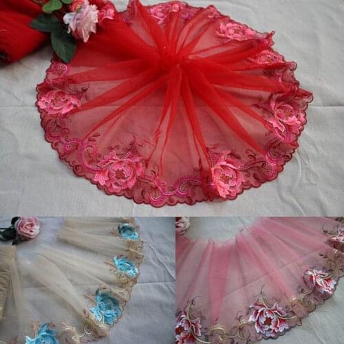 10Meters Beautiful Mesh Embroidered Lace Trimming 22cm Fabric Trim Blue Color for Doll Bra Accessories