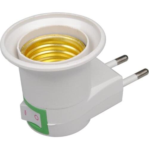 10Pcs/Lot Lamp Base EU Plug E27 LED Light Adapter Converter Male Socket To EU Type Plug With ON/OFF Control Switch Bulb Holder