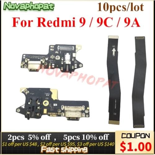 Novaphopat For Xiaomi Redmi 9 9C 9A USB Charging Port Dock Plug Connector Main Motherboard Flex Cable Microphone Board 10pcs/lot