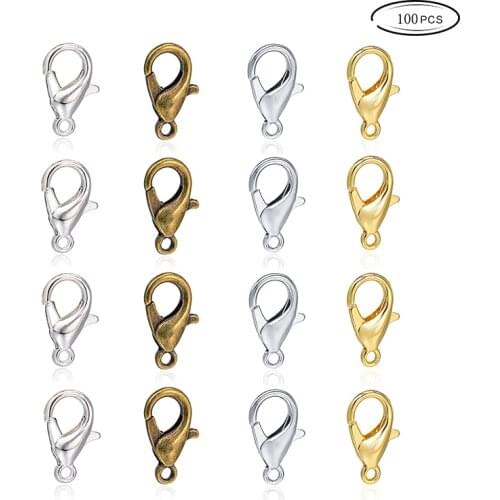100Pcs Silver Color Gold 8*12mm Zinc Alloy Claw Lobster Clasp Connector Hook For DIY Bracelets Necklace Chain