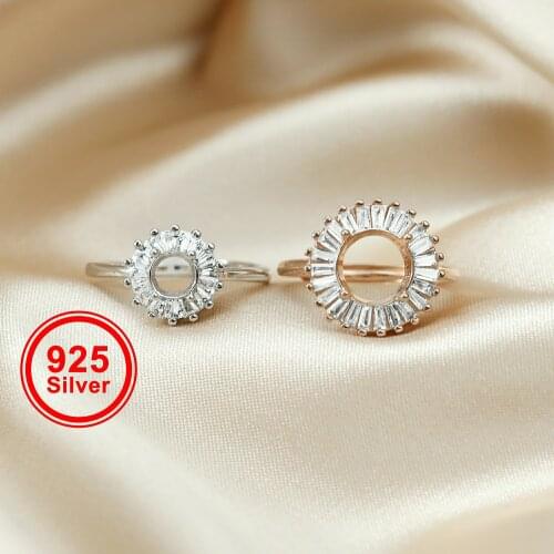4-12MM round simple rose gold silver Gemstone CZ stone prong bezel solid 925 sterling silver adjustable ring settings 1210038