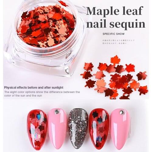 6pcs/set Maple Leaf Nail Glitter Sequins High Light Nail Art Flakes Manicure Nail Tips Decal Stickers Decorations Accessories