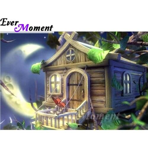 Ever Moment Diamond Painting Handmade House Night Moon Full Square 5D DIY Rhinestone Diamond Embroidery Cross Stitch ASF1906