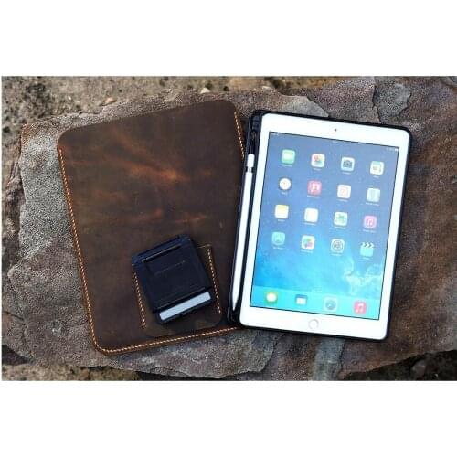 Personalized distressed leather pad sleeve stand holder for new iPad 9.7 / iPad Pro 9.7 10.5 with apple pencil holder silicone