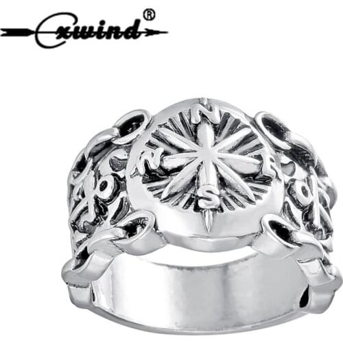 Cxwind Retro Mens Signet Rings Stamp Runes Vikings Engrave Nordic Compass Male Ring Jewelry Cross Rings BF Gift Accessories