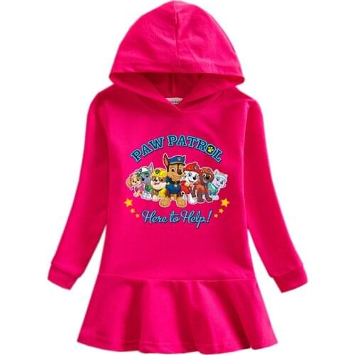 PAW PATROL Autumn Girls Hoodies Dress Cartoon Ruffle Dress Cotton Kids Clothes Childrens Dresses Clothing