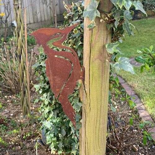 T21D Elegant Garden Stake Design Pileated Bird Rusty Metal Silhouette Tree Decoration