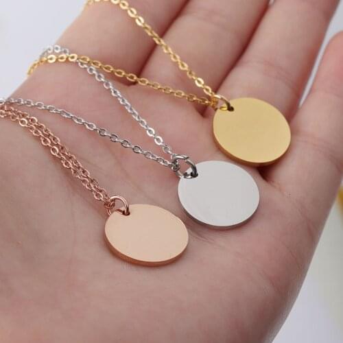 Fnixtar 5Pcs/Lot 45cm Stainless Steel Mirror Polish Necklace PVD Plating Round Disc Pendant Neckalce For Womens Fashion Jewelry