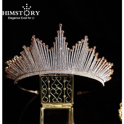 Himstory Noble Beauty Princess Tiara Rhinestones Wedding Bridal Crown Rhinestone Pageant Crown For Brides Headbands