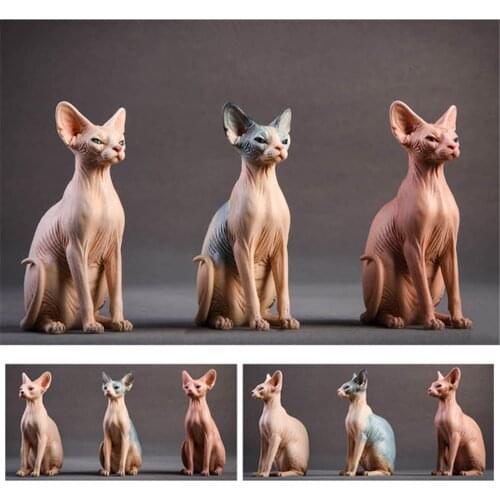 JxK 1:6 Scale Canadian Hairless Cat Pet Sphynx Healing Figure Felidae Animal Collector Toy Resin Desktop Decoration Gift
