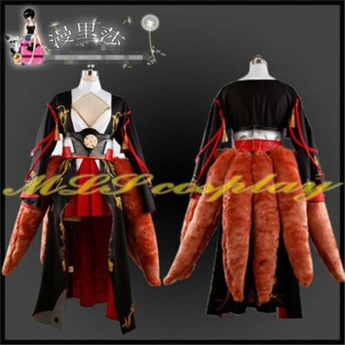 Anime cosplay costume Azur Lane Akagi Black Kimono Fox Tails sexy dress Full Sets