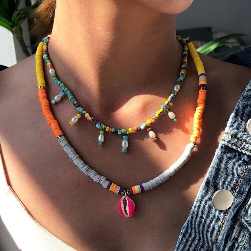 Lalynnly Bohemia Seashell Pendants Necklaces Beads Simulated Pearl Necklaces For Women Girls Trendy Jewelry Accessories N7662