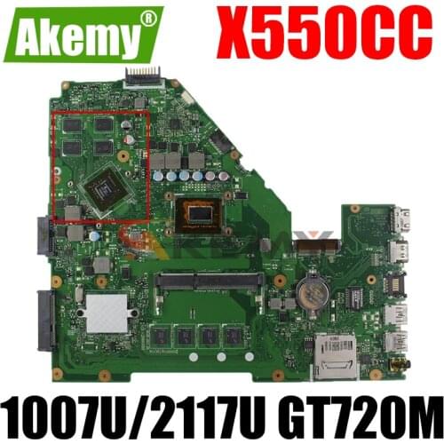 Akemy X550CC Laptop motherboard for ASUS X550CC A550C X550CL R510C original mainboard 4GB-RAM 1007U/2117U CPU GT720M