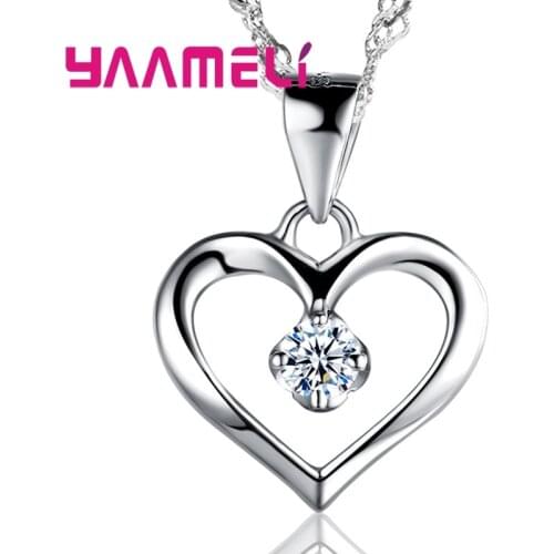 Trendy Women Heart Crystal 925 Sterling Silver Necklaces Jewelry CZ Zircon Pendant Necklace Engagement Bijoux Gift