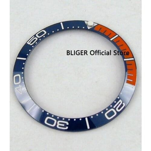 BLIGER 38mm Blue Orange Ceramic Watch Bezel Insert Fit 40mm Sub/GMT Automatic Movement Mens Watch