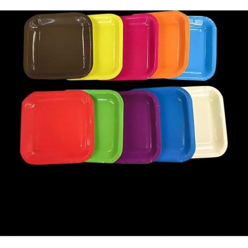 Solid Color Square Disposable Tableware Set Disposable Paper Plate Black Red, Wedding Birthday Decoration Party Supplies