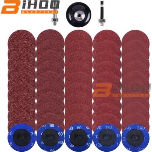 51pcs Set 2 inches Grinding Discs Pad Kit for Drill Grinder Turning Tools with Backer Plate Contains 24-320 Grit Sandpapers
