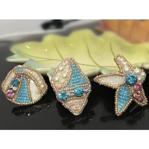 1pc 3D handmade sea shell beaded patches for clothing bag hat DIY Sew on starfish rhinestone parche Embroidery appliques conch