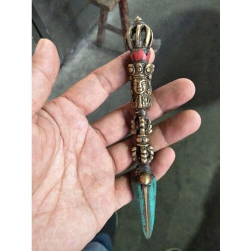 Very rare Qing Dynasty (QianLong1711-1799)Copper inlaid gem Buddhist apparatus, evil town house,Decoration