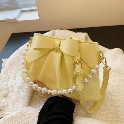 Pleated Bag Designer Handbag Purse Shoulder Bag Female Cloud Bow Beaded Women Bag Fashion Backpack 2021 New PU Leather Zipper